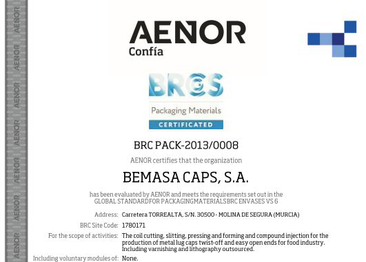Orgullosos de anunciar que hemos renovado nuestra certificación BRC Packaging